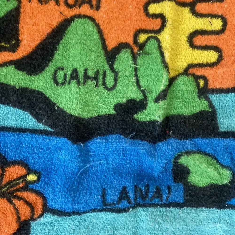 Vintage Hawaii Aloha Hula Girl Beach Towel Map Hawaiian Islands 28x56 Cotton USA